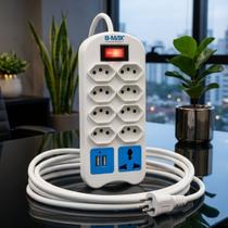 Extensão Elétrica 8 Tomadas Com USB Filtro De Linha Bivolt Casa Escritório Com Proteção Interruptor Extensão Elétrica 8 Tomadas Com USB Filtro De Linha Bivolt Casa Escritório Com Proteção Interruptor