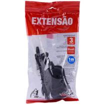 Extensao Eletrica Bipolar 1M 3 Tomadas Slim Preto