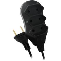 Extensão Elétrica Bipolar 3M com 3 Tomadas Preta