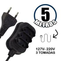 Extensão Elétrica Bipolar 5 Metros c/ 3 Tomadas - JETCON