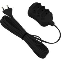 Extensão Elétrica Bipolar 5M 3 Entradas Preta