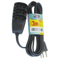 Extensão Elétrica Bivolt 3 Tomadas Régua 3 Metros Preta 2 Pinos + Terra Universal