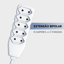 Extensão Elétrica Bivolt 5 Tomadas Bipolares 10 Amperes 10 Metros Branco Extensão Elétrica Bivolt 5 Tomadas Bipolares 10 Amperes 10 Metros Branco