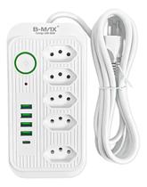 Extensão Elétrica BMax 5 Tomadas 4 USB 1 USBC Cabo 2m 10A Bivolt Extensão Elétrica BMax 5 Tomadas 4 USB 1 USBC Cabo 2m 10A Bivolt