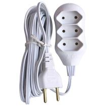 Extensão Elétrica Branca New POP 3 Tomadas 2p 10A 5 Metros Cabo Paralelo Bivolt 127V e 250V - FC