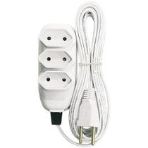 Extensao eletrica cabo paralelo 2x75mm 5mt 3 tomadas branca ilumi