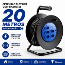 Extensão elétrica carretel 20 metros 5 tomadas 10 amperes oficina escritório industria Extensão elétrica carretel 20 metros 5 tomadas 10 amperes oficina escritório industria