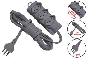 Extensão Elétrica Cinza 10 metros com 3 Tomadas 2P+T Radial