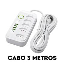 Extensão Elétrica com 5 Tomadas, 4 USB e 1 Tipo-C 3 Metros, Proteção e Bivolt Extensão Elétrica com 5 Tomadas, 4 USB e 1 Tipo-C 3 Metros, Proteção e Bivolt