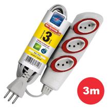 Extensão Elétrica No Shock 3 Metros 45+Terra 2P+T 10A/250V~ com 3 Tomadas Cor Gelo 1712 Daneva