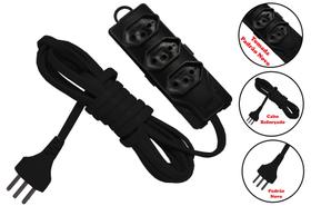 Extensão Elétrica Preta 3 metros com 3 Tomadas 2P+T Radial