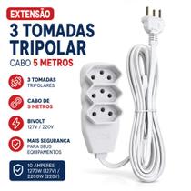 Extensão Elétrica Slim Bivolt 3 Tomadas Tripolar 5 Metros Branco Extensão Elétrica Slim Bivolt 3 Tomadas Tripolar 5 Metros Branco