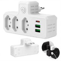 Extensão Elétrica Tomada, Régua Tomada, Régua de Energia, Adaptador Tomada, 3 Tomadas, 2 Interfaces USB, 1 Porta USB Tip