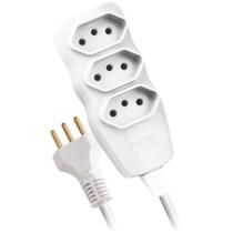 Extensão Elétrica Tripolar 1,5M com 3 Tomadas Branca 10A
