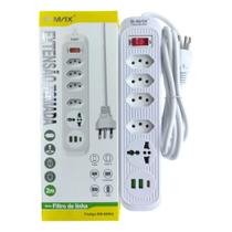 Extensão Filtro De Linha 5 Tomadas 2 Usb 1 Tipo C Universal - B-Max