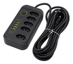 Extensão Filtro De Linha 5 Tomadas Segurança Tipo C 4 Usb