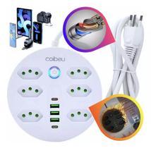 Extensão Filtro de Linha Branco 6 Tomadas 3 USB 2 TipoC Botão Liga Desliga Encaixe Parede Fio 1,80m Extensão Filtro de Linha Branco 6 Tomadas 3 USB 2 TipoC Botão Liga Desliga Encaixe Parede Fio 1,80m