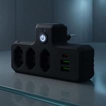 Extensão Filtro De Linha Régua 10A Bivolt De Parede USB E USBC Tomada Compacta Premium Extensão Filtro De Linha Régua 10A Bivolt De Parede USB E USBC Tomada Compacta Premium