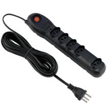 Extensão Force Line / Protetor / Adaptador 5 Tomadas 6M Bivolt Preto - 7203 Extensão Force Line / Protetor / Adaptador 5 Tomadas 6M Bivolt Preto - 7203