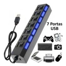 Extensão Hub Régua Usb 2.0 - 7 Portas Pc Hd Externo Pendrive Impressora Switch Extensor On/Off Led