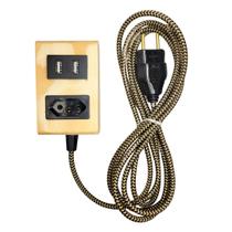 Extensão Madeira Régua Elétrica 1 Tomadas 2 USB Cabo 1.5 Metros