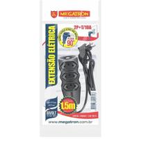Extensão Megatron -- Cabo PL -- 3x0,75 -- 1,5 Metros - 90-- Preta