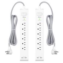 Extensão Mifaso com 6 Tomadas e 2 USB - Pacote com 2 Unidades e Cabo de 12 Pés