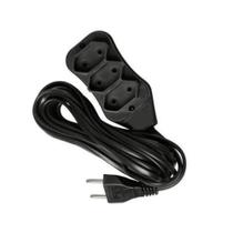 Extensão multlipa PT PP 3 tomadas 2 pinos 75mm 3 Metros Cor:Preto