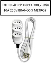 Extensão PP Tripla 3x0,75mm 10a 250v Branco 5 Metros