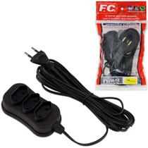 extensao preta 10m com 3 tomadas bipolar bivolt new cabo paralelo - F.C