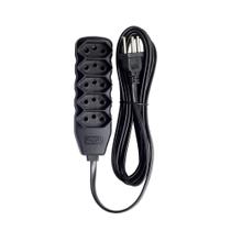 Extensão Reforçada Tripolar 5 Tomadas 10A 5 Metros Preto - Force Line