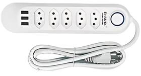 Extensao Regua 2M Filtro de Linha com 5 Tomada 3 USB Branca INMETRO