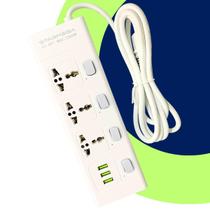 Extensão Régua Filtro De Linha 3 Tomadas 3 Usb Bivolt Cabo 2metros