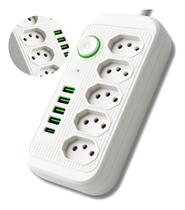 Extensão Regua Filtro De Linha Preta 5 Tomadas 4 Usb Tipo Cabo Fio 1,8 metros Pronta Entrega