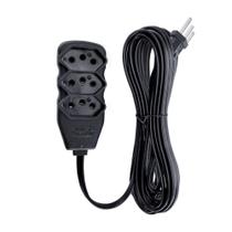 Extensão Slim 3 Tomadas Tripolar Bivolt 5 Metros Preto - Force Line Extensão Slim 3 Tomadas Tripolar Bivolt 5 Metros Preto - Force Line