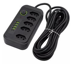 Extensão Tomada, 5 Tomadas, 4 Interfaces USB, 1 Porta USB TipoC, Cabo de Alimentação de 5 Metros