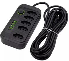 Extensao Tomada 5 Tomadas Filtro de Linha 5 USB Preto