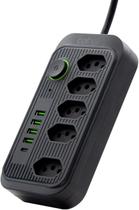 Extensão Tomada Régua Tomada Régua de Energia 5 Tomadas 4 Interfaces USB 1 Porta USB TipoC 2M Preto