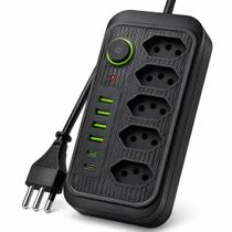 Extensão Tomada, Régua Tomada, Régua de Energia, 5 Tomadas, 4 Interfaces USB, 2 Porta USB TipoC, Cabo de Alimentação de 1,9 metros, Suporte a Tensão Extensão Tomada, Régua Tomada, Régua de Energia, 5 Tomadas, 4 Interfaces USB, 2 Porta USB TipoC, Cabo de Alimentação de 1,9 metros, Suporte a Tensão