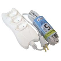 Extensão Tripla 10 Metros 10A Branca - 3 Tomadas 2P - Fio Paralelo 2 x 0,75mm