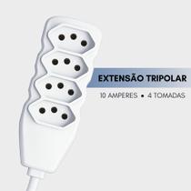 Extensão Tripolar 4 Tomadas 10 Amperes 1 Metro Slim Branca Force Line Extensão Tripolar 4 Tomadas 10 Amperes 1 Metro Slim Branca Force Line