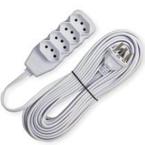 Extensão Tripolar 4 Tomadas 10A 10M Slim Branca - Force Line Extensão Tripolar 4 Tomadas 10A 10M Slim Branca - Force Line