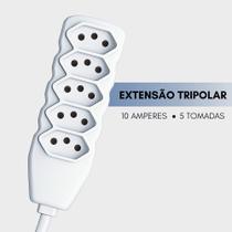 Extensão Tripolar em Barra 10 Metros Branco 5 Tomadas 10 Amperes Forceline
