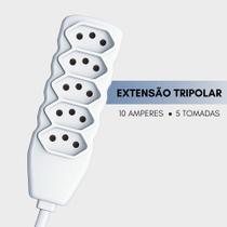 Extensão Tripolar em Barra 3 Metros Branco 5 Tomadas 10 Amperes Forceline Extensão Tripolar em Barra 3 Metros Branco 5 Tomadas 10 Amperes Forceline
