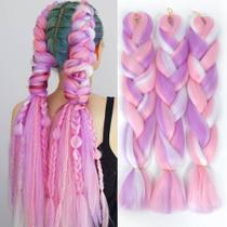 Extensões de cabelo AFNOTE Rainbow Braid 24 polegadas, 3 pacotes