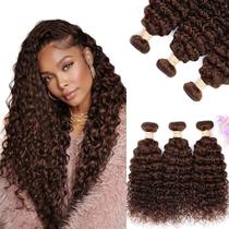 Extensões de cabelo ALLRUN Brown Curly 3 pacotes 26cm 28cm 30cm