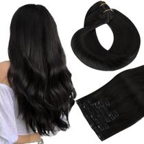 Extensões de cabelo Clip in: banana quente, Jet Black, 110 g, 45 cm, 7 unidades