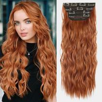 Extensões de cabelo Clip In LEEONS Copper Red Curly 50 cm 4 unidades