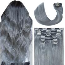 Extensões de cabelo Clip in UGOTRAYS Silver Grey 15 polegadas 70g