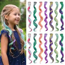 Extensões de cabelo coloridas MYKURS para crianças, clipes encaracolados em 14 unidades Extensões de cabelo coloridas MYKURS para crianças, clipes encaracolados em 14 unidades